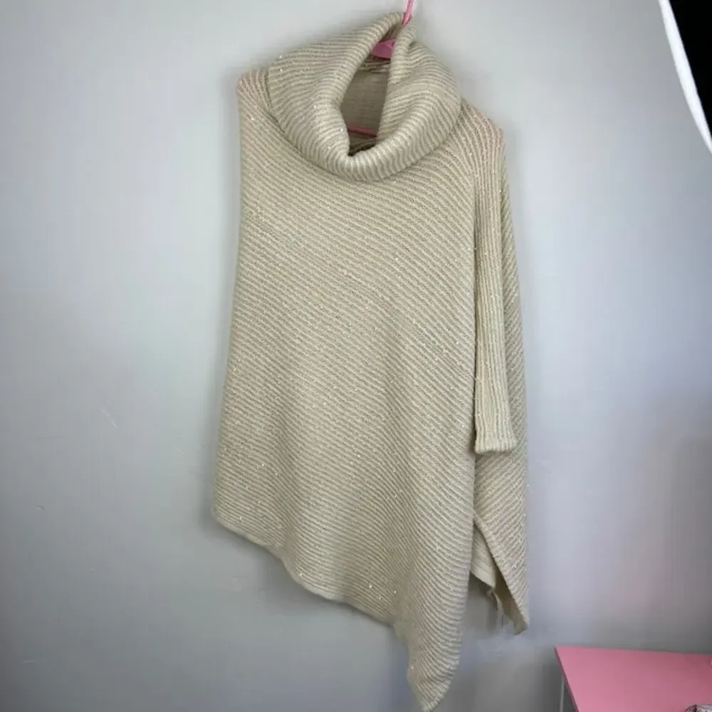 Anthropologie Do everything in love cream sequin cowl neck poncho one size